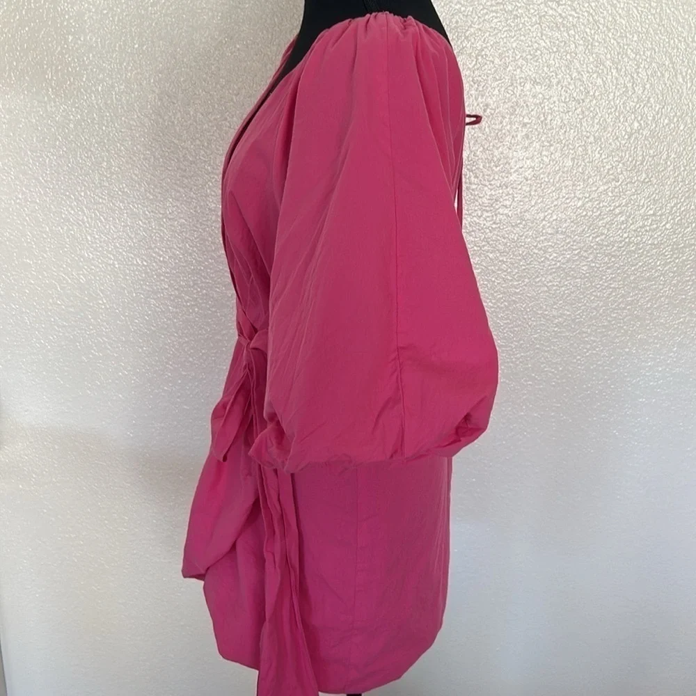 Pink Puff Sleeve with Tie Belt Mini Dress Size Large